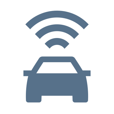 Піктограма автомобіля з сигналом Wi-Fi синього кольору