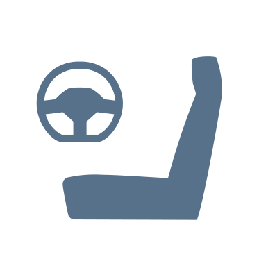 Піктограма автомобільного крісла й керма синього кольору